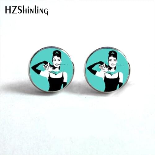 NES-0018 Audrey Hepburn in Paris Earrings Audrey Hepburn Jewelry Earring Famous Quote Stud Earrings For Woman HZ4