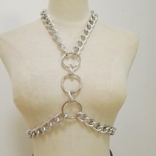 Women Punk Chain Harness Handmade Body woman Bondage Sexy Bra Chest Bra Chain choker necklace O ring torques cross halt