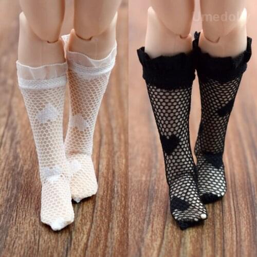 1 Pair 1/6 Dolls Love Heart Lacy Knee High Fishnet Socks for Blyth, Barbies, Pullip, Licca, Momoko Doll Clothes Accessories