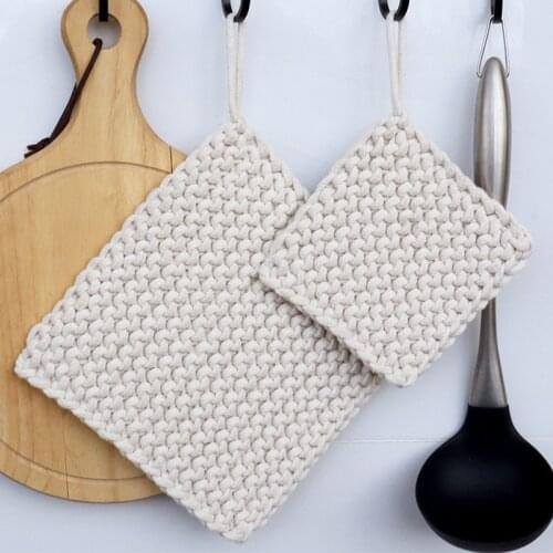 1pc Cotton Rope Woven Thick Pot Mat Handmade Insulation Placemat 12cm 19cm