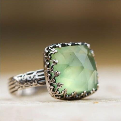 2020 Promise Big Square Green Rhinestone Rings For Women Men Vintage Trendy Silver Color Engagement Wedding Jewelry Party Gifts