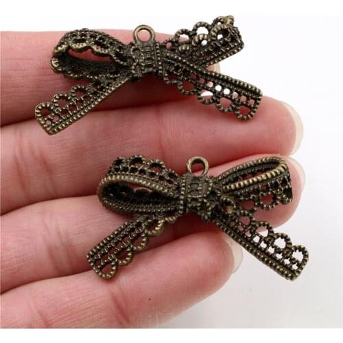 44x23mm 4pcs Antique Bronze Plated Bow Tie Handmade Charms Pendant:DIY for bracelet necklace-Q2-31