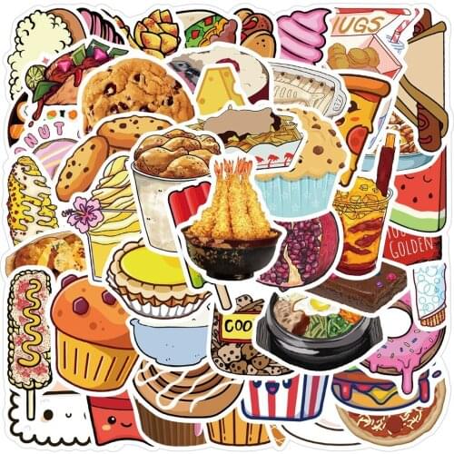 50pcs Cartoon Food Kawaii Stickers For Notebooks Laptop Scrapbook Stationery Cute Sticker Scrapbooking Material Craft Supplies