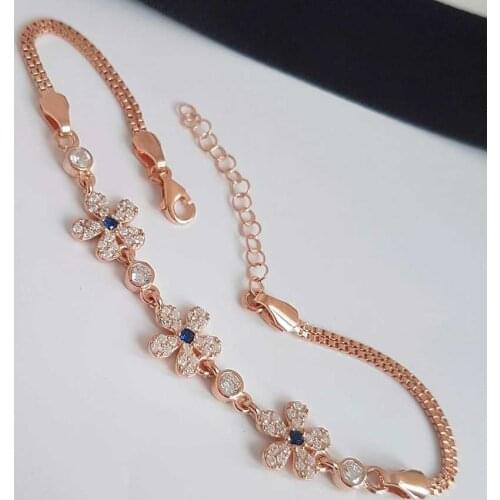 925 Sterling Silver Women Wristband Bracelet 5 Leaf Clover Flower Gift Birthday Precious Stylish Chain Luxury