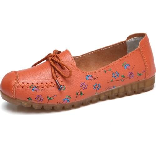 Women Ballerina Flats Casual Shoes Genuine Leather Slip on Ballet Ladies Soft Comfortable print White Green Blue women shoes