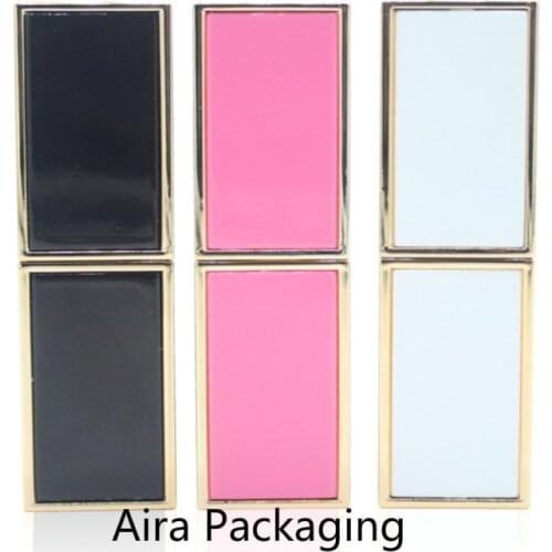 White High Grade Lip Balm Bottle Empty Elegant Pink Lipstick Tubes Plastic 12.1mm Black Square Lip Rouge Container 30pcs/lot