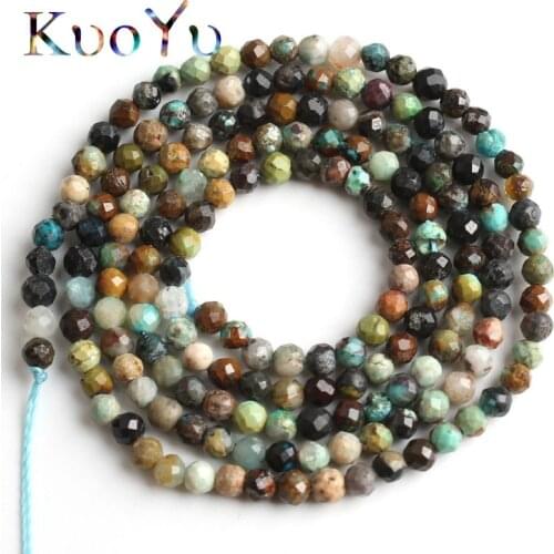2mm Natural Faceted African Turquoises Stone Beads Round Loose Spacer Bead For Jewelry Making DIY Bracelet Accessories 15"