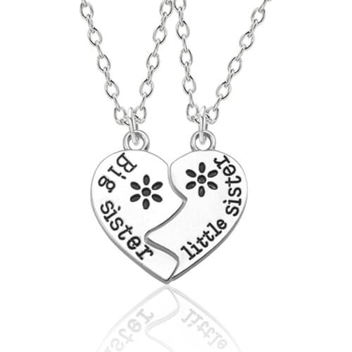 New Big Sisters Little Sisters Alloy Pendant Necklace Stitching Heart-shaped Long Chain Necklace Bff Friendship Jewelry Gift