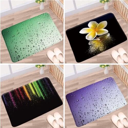 Black Modern Bath Mats White Flowers Color Pattern Non-slip Rugs Flannels Home Decor Bathroom Kitchen Entrance Aisle Carpet Pad