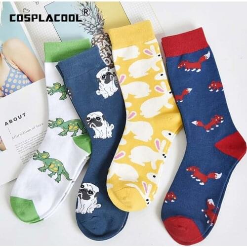 COSPLACOOL Harajuku Animal Funny Socks Creative Japanese Cute Pug Rabbit Pattern Socks Women Warm Novelty Lovely Femme Sokken