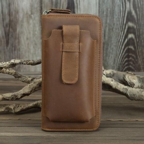 Newsbirds Newest Design Leather Long Wallet With Phone Pouch Real Leather Long Purse Clutch Wallet For Iphone Men Women Vintage