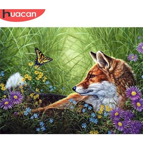 HUACAN Diamond Painting Fox Full Square/Round Drill 5D DIY Diamond Embroidery Cross Stitch Animal Home Decor