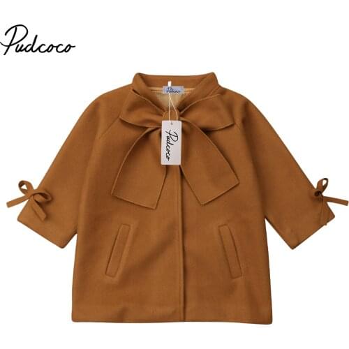 Ginger Baby Girls Winter Woolen Coat Warm Bow Coat Overcoat Outwear Long Jacket Parka windbreaker for Children Cloth Kid Toddler