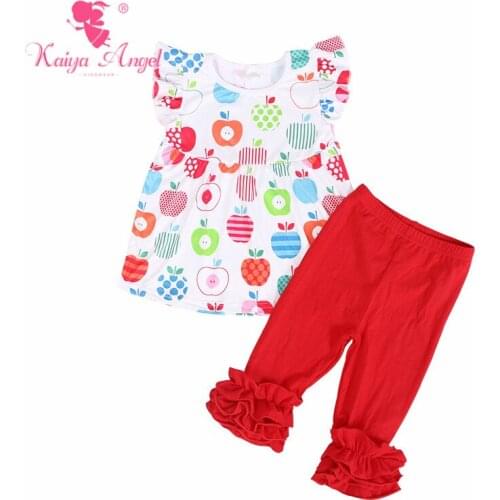Kaiya Anegl 2018 Csual Baby Girls Clothes Spring Summer Children Ruffle Boutique Outfits Baseball Apple Kids Clothing Set