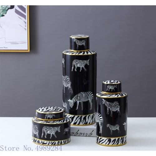 Chinese Ceramic Pot Zebra Print Abstract Animal Doodle Desktop Storage Organization Storage Tank Flower Vase Home Decoration