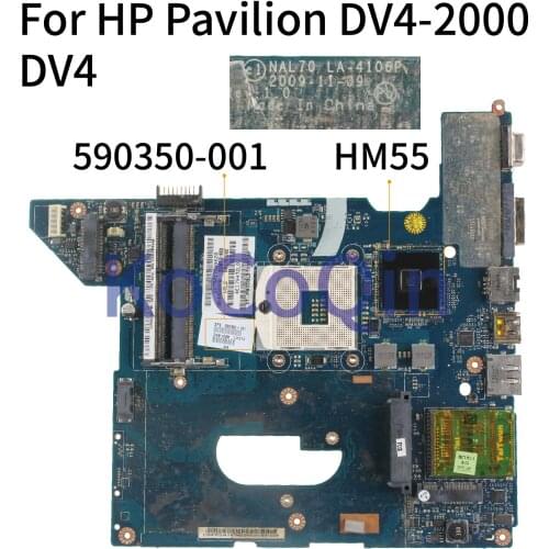 KoCoQin Laptop motherboard For HP Pavilion DV4-2000 DV4 Mainboard 590350-001 590350-501 NAL70 LA-4106P HM55