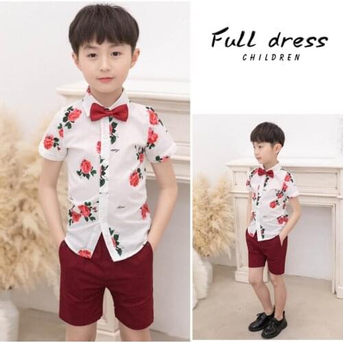 School Boys Summer Hawaii Beach Sport Clothing Set Kids Hip-hop Dance Shirt+Shorts Tracksuit Children Birthday Party Clothes