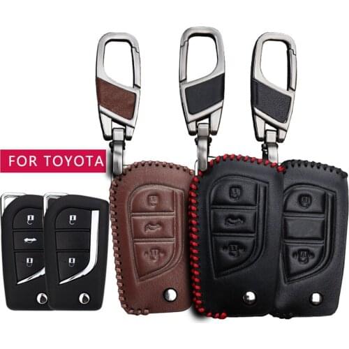 Leather Car Smart Key Case Cover For Toyota Rav4 CHR Corolla 2020 Yaris Prius Camry 40 Land Cruiser Prado Key Ring Shell Chain