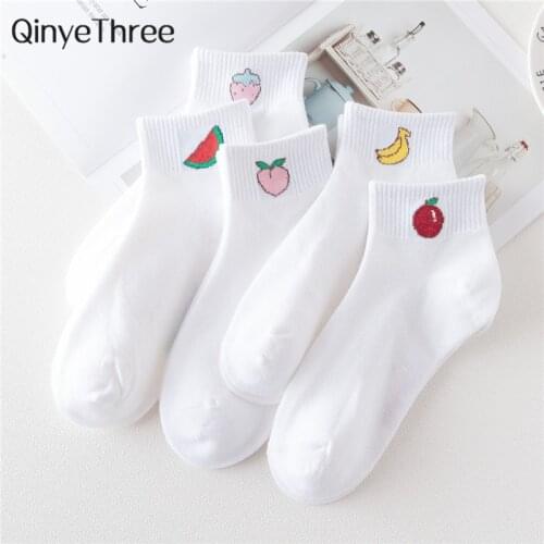 Cute Art Socks Cartoon Fruit Embroidery Peach Strawberry Watermelon Banana Pattern Korean Harajuku Funny Meias DROPSHIP
