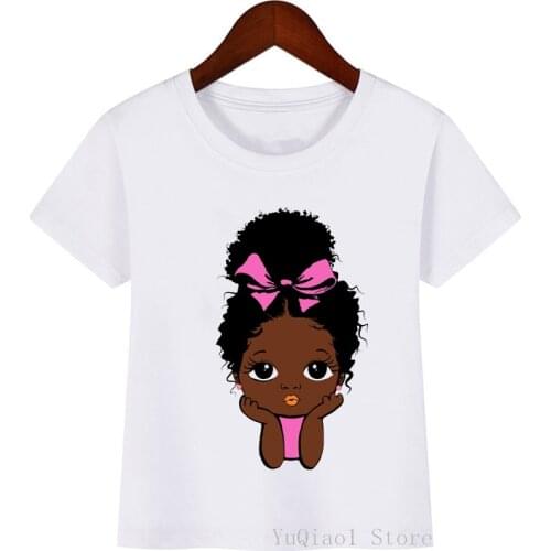 Cute Skating Afro puff princess print childrens t-shirts lovely little melanin queen black choclit girl tshirt kids clothes tee