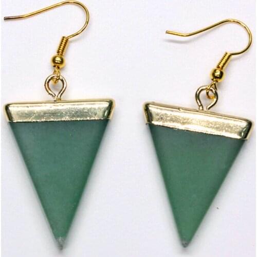Trendy-beads Light Yellow Gold Color Geometric Shape Natural Green Aventurine Hanging Earrings