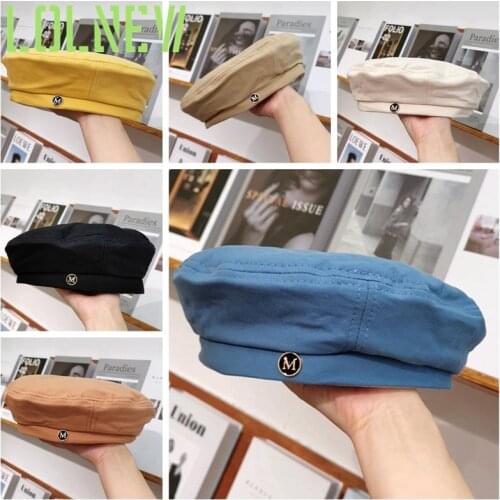 Fashion Letter M Black Beret Women Cotton Spring Summer Painter Hat Female Korean Version British Girl Retro Caps