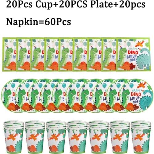 Cartoons Dinosaur Birthday Party Supplies Paper Cup/Plate/Napkin Disposable Tableware Set Jungle Decoration Party Shower Set