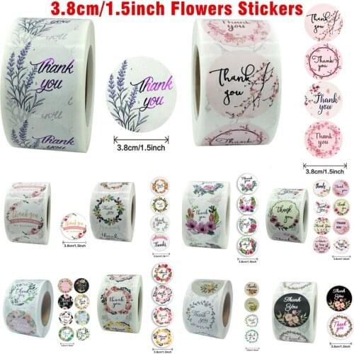 1.5inch/38mm Various Novel Floral Thank you Stickers Seal Label for Shop Handmade Scrapbooking Wedding Birthday Party Gift Decor