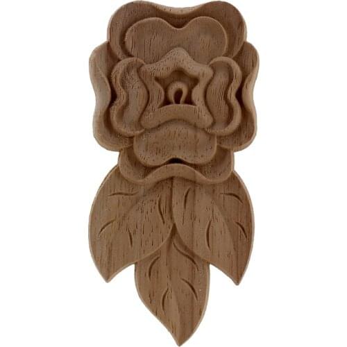 VZLX Freeich Unpainted Wooden Applique In Furniture Carving Natural Wood Decor In Cabinet Flower Craft Figurine Home Decoration