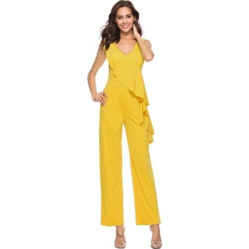 2021 Newest casual black yellow red sleeveless jumpsuit women fashion slim womens long pants Wide leg jumpsuits
