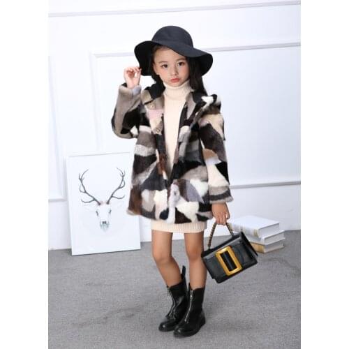 NEW real genuine natural kids mink fur coat with hood child fashion fur jacket girls fashion warm winter outwear