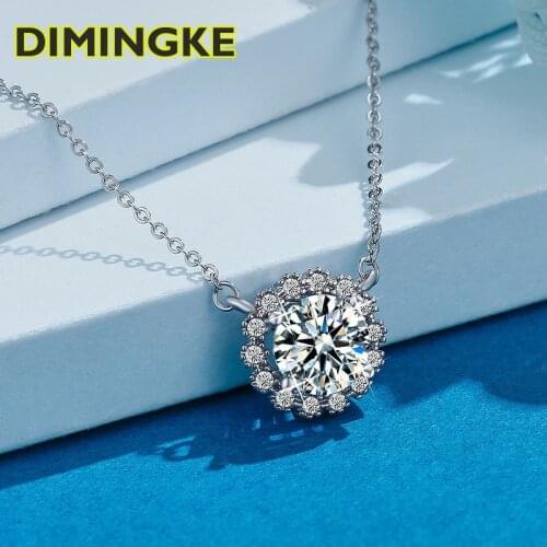 DIMINGKE 1CT Passed Diamond Test Moissanite Necklace S925 Silver Super Flash Wedding Party Jewelry