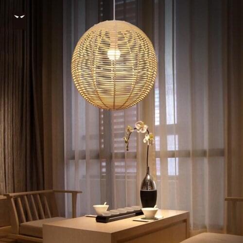 Wicker Rattan Ball Globe Sphere Shade Pendant Light Fixture Rustic Country Handmade Hanging Lamp for Dining Room E27 Edison Bulb