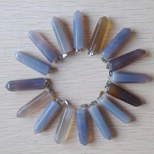 2019 Fahsion Hot sale natural stone pendulum hexagonal pillar Charms Pendants Teardrop 24Pcs Wholesale Free shipping