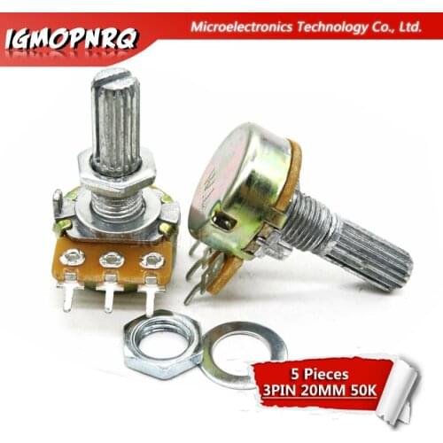 5pcs WH148 3PIN 20MM B50K 50K OHM Single Rotary Potentiometer Pots Shaft 20MM With Nuts Single couplet potentiometer