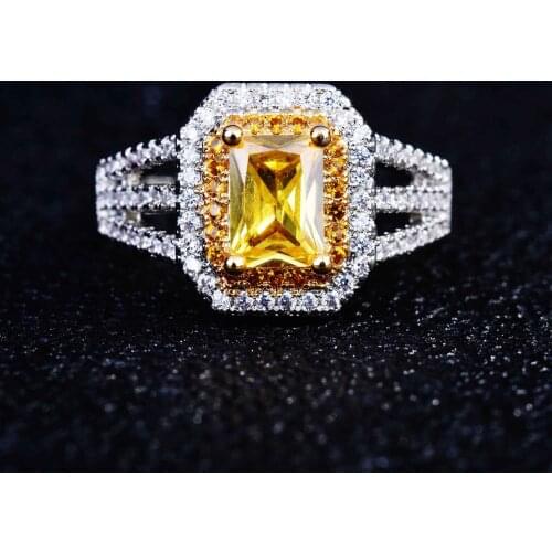 QTT Luxury Big Square Yellow Ring AAA Rectangle Cubic Zirconia S925 Sterling Silver Wedding Rings Girls Birthday Stone Jewelry