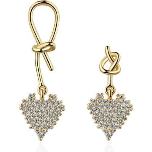 Elegant Twist Rope Heart Asymmetric Pendant Drop Earring Shiny Zircon Ear Jewelry For Women