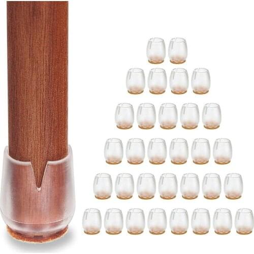 32pcs Silicone Chair Leg Caps with Soft Felt Pads Furniture Table Covers Socks Round Bottom Non-Slip Cups for 12mm-16mm