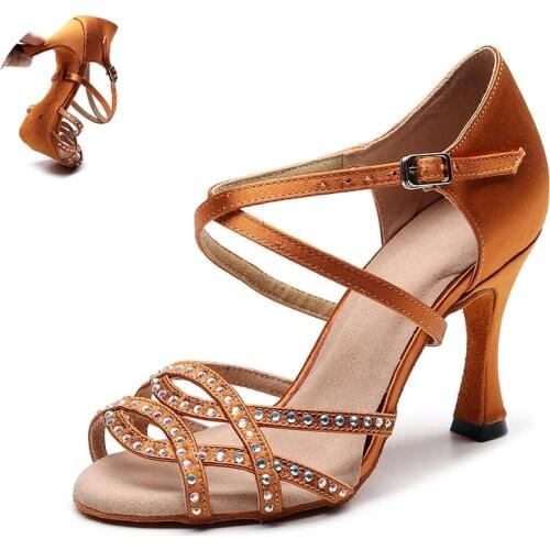 Girls Rhinestone Ballroom Latin Dance Shoes For girls Soft Bottom Waltz Tango Shoes For ladies High Heel latino shoes for woman