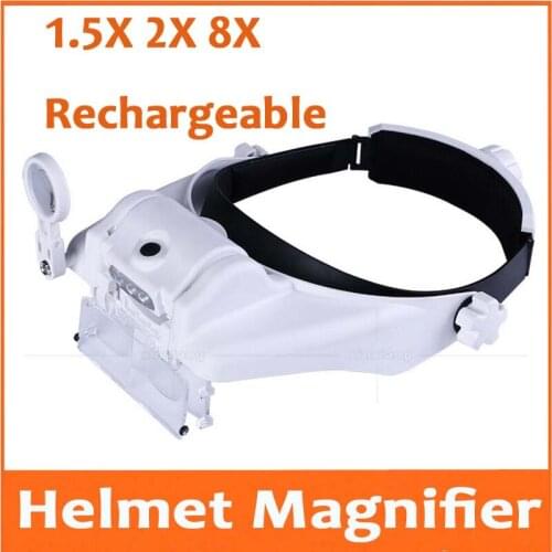 1.5X 2X 8X LED Rechargeable Magnifying Glass Lab Cosmetology Tattoo eyebrows Surgical Phone Repair Helmet Magnifier 81000SC