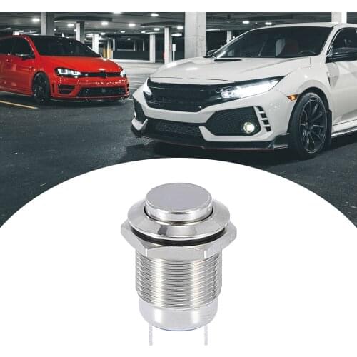 Uxcell 12mm 2 Pin Car Auto Push Button Switch Automatic Reset Round Cap On Off Switch Metal Silver Tone M12x0.75