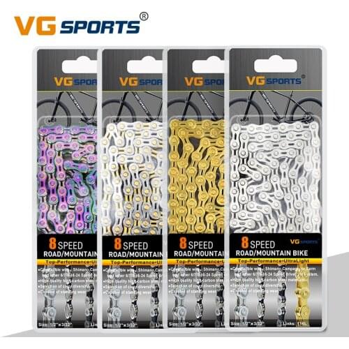 VG Sports 8 Speed Bicycle Chain Road Bike Cycling Chain Half/Full Hollow 116L Golden Silver MTB Mountain Bike Chains accessories