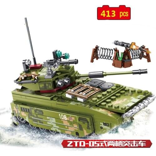 Military Series WW2 Army ZTD-05 Amphibious Assault Vehicle Soldier DIY Model Building Blocks Bricks Toys Gifts