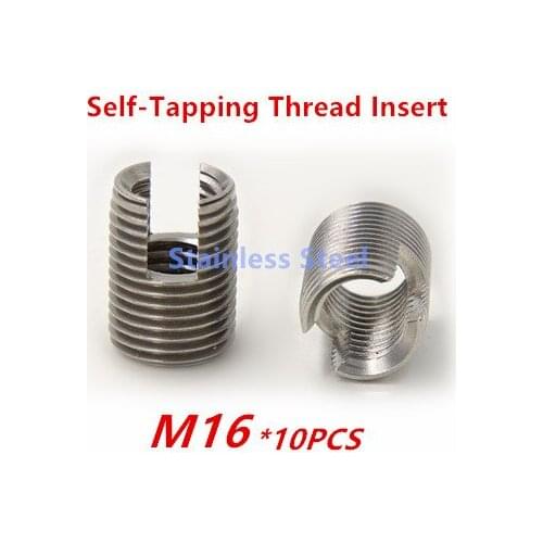 10pcs M16 Stainless Steel Self tapping Thread Insert Self Tapping Screw Bushing Slotted Type Thread Repair Inset