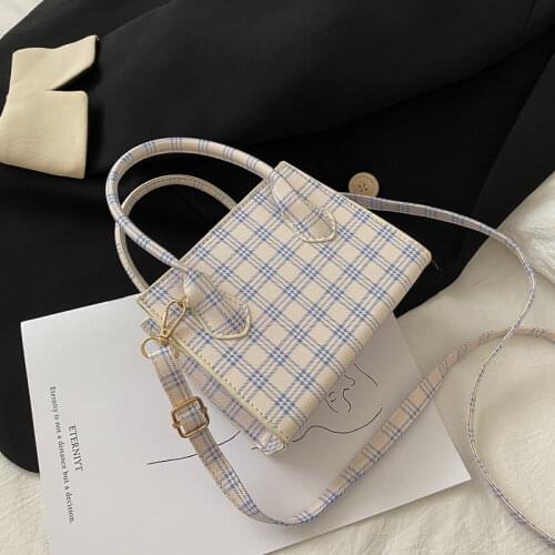 INS Plaid Tote Bags for Women 2021 Soft PU Leather Handbag Female Shoulder Bags Ladies Small Square Crossbody Travel Purses