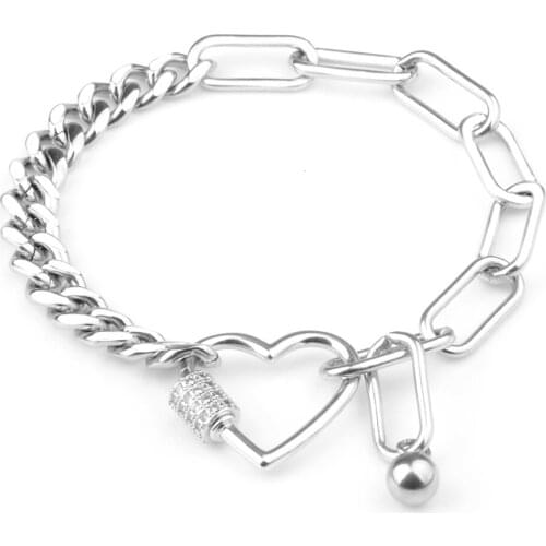 Two Different Chain Connection Heart-shaped Buckle Bracelets Stainless Steel Fashion Prevalent Simple Bangles For Women