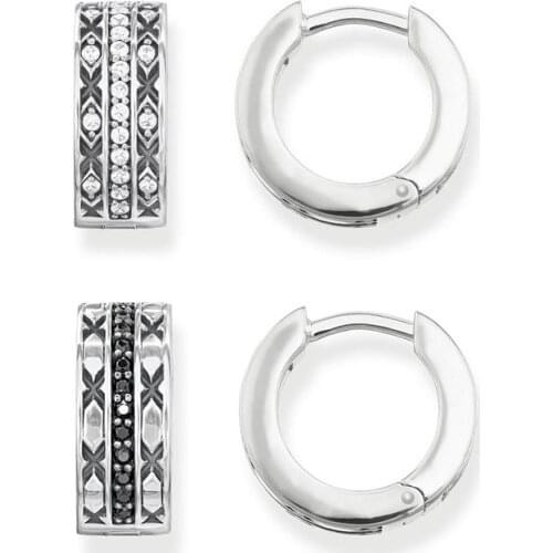 Creole Round Hoop Earrings for Women White Black CZ High Qulity 925 Sterling Silver Ear Jewelry Accessories Wholesale Gifts