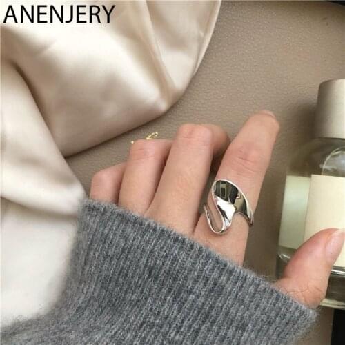 ANENJERY 925 Sterling Silver Smooth Abstract Wave Pattern Open Finger Ring for Women Jewelry Accessories Gifts S-R813