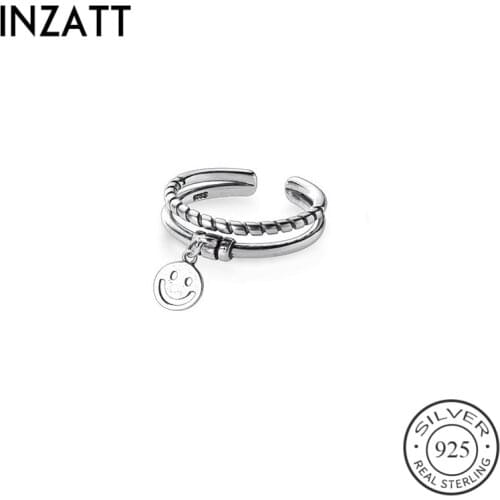 INZATT Real 925 Sterling Silver Face Geometric Adjustable Ring For Fashion Women Party Cute Fine Jewelry Minimalist Accessories