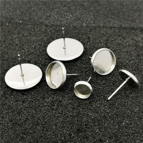 50pcs Stainless iron Blank Earring Base Cameo Base Fit 8 10 12 14 16 18 20 mm Glass Cabochons Earring Setting Diy Jewelry Making